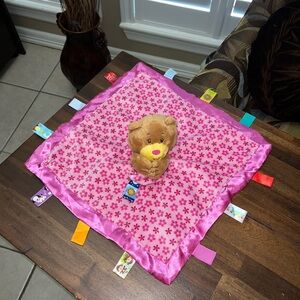 Taggies Plush Brown Teddy Bear Lovey  Security Blanket Pink Satin Trim 14"